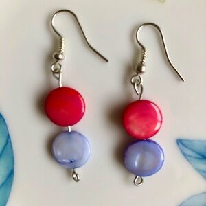 Chic Red and Purple/Blue Dangle Earrings